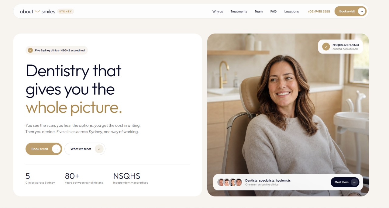 About Smiles Sydney, dental group — website design and build