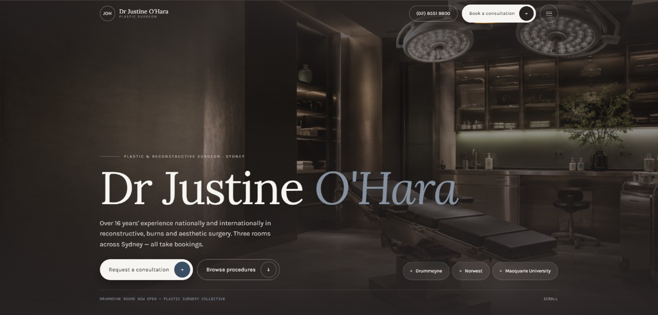 Dr Justine O’Hara, plastic surgeon — website design and build