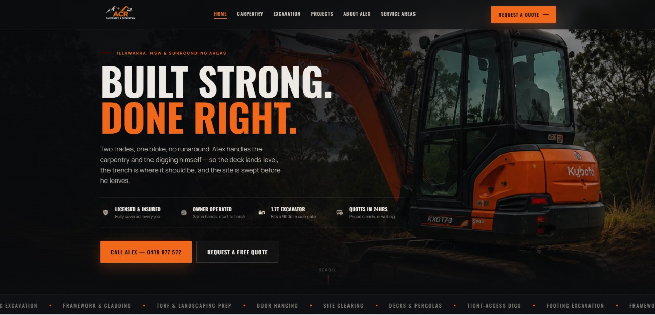 ACR Carpentry & Excavation — website design and build