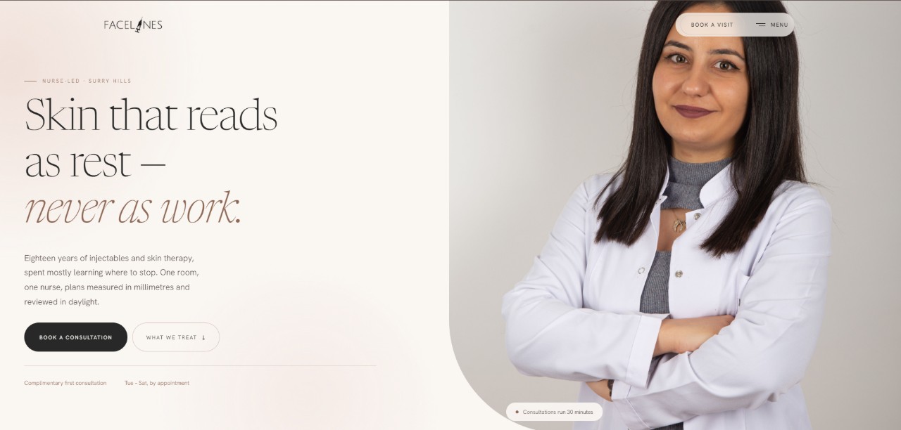 Facelines nurse-led aesthetic clinic — website design and build