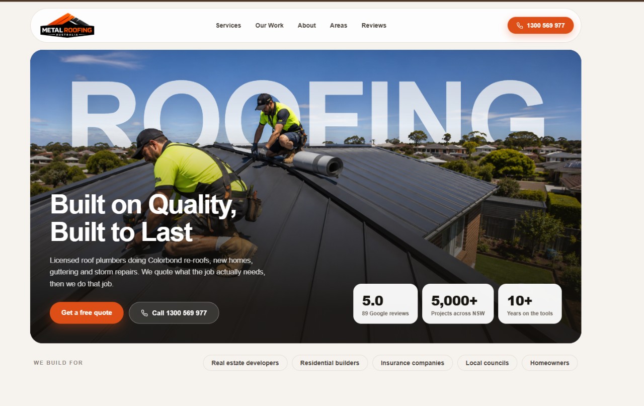 Metal Roofing Australia — website design and build